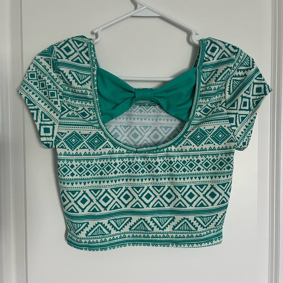 Charlotte Russe Teal Crop Top with Bow - Picture 3 of 3